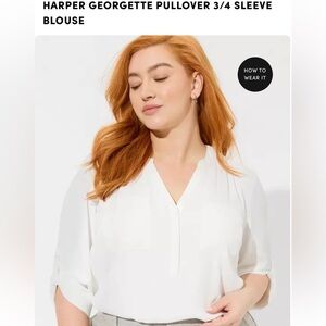 Torrid- HARPER GEORGETTE PULLOVER 3/4 SLEEVE BLOUSE